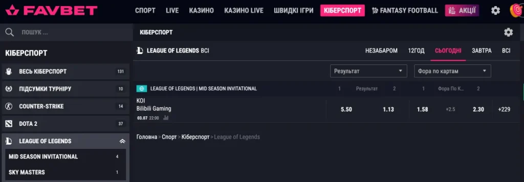 Турніри та матчі з League of Legends, на які можна зробити ставку