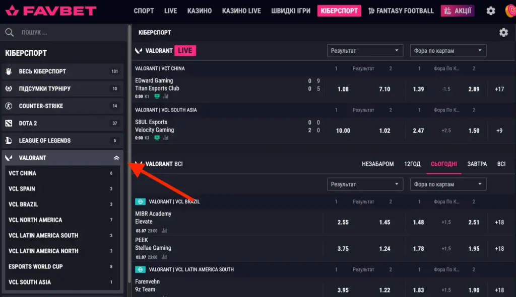 Коефіцієнти та прогноз на Valorant від БК FAVBET
